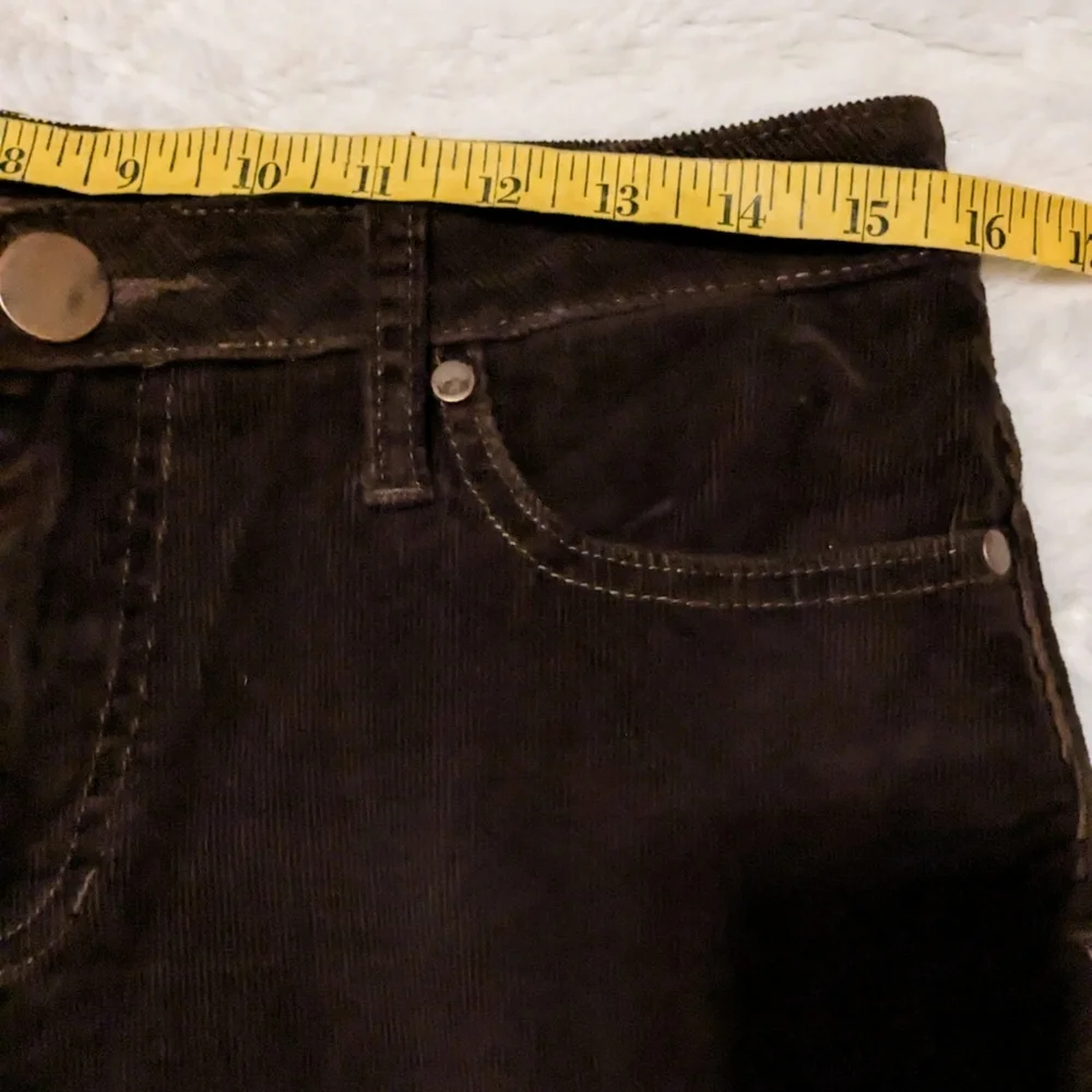 Fashion Bug Corduroy Flared Pants Dark Brown Stretch Embroidery Cotton Fall